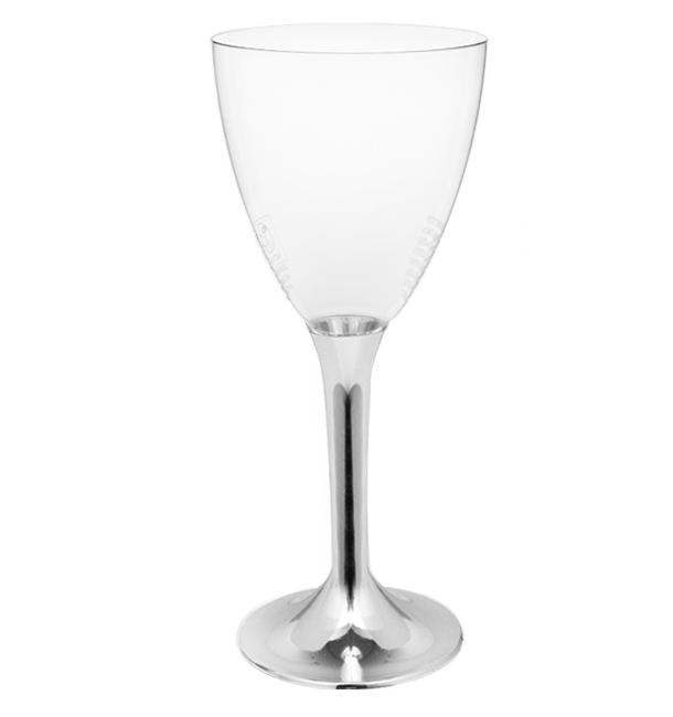 Plastic Stemmed Glass Wine Silver Chrome Removable Stem 180ml (40 Units)