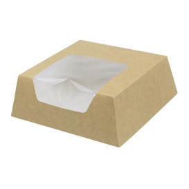 Paper Cake Box with Window Kraft 14x14x5cm (25 Units)