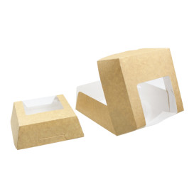 Paper Cake Box with Window Kraft 14x14x5cm (250 Units)