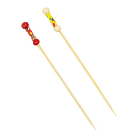 Bamboo Food Pick Yellow Design 12cm (100 Units)