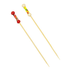 Bamboo Food Pick Yellow Design 12cm (100 Units) 