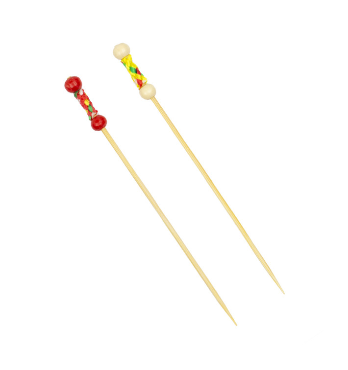 Bamboo Food Pick Yellow Design 12cm (100 Units) 