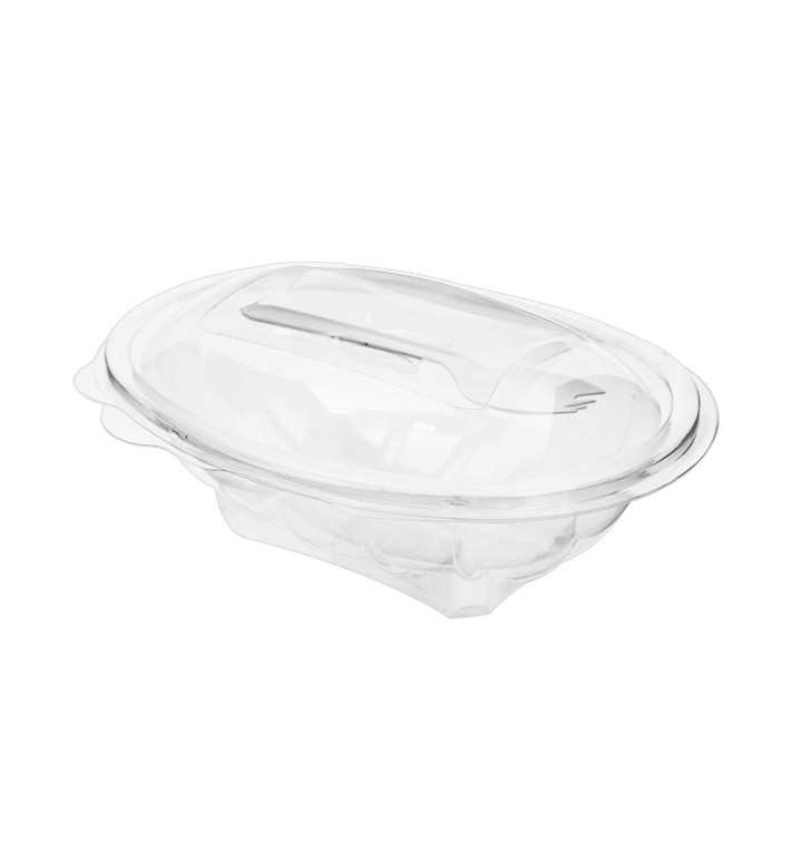 Plastic Salad Bowl APET shape with Fork 500ml 19x14x7,6cm (400 Units) Plastic Salad Bowl APET shape with Fork 500ml 19x14x7,6cm (400 Units)