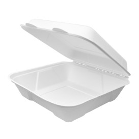 Sugarcane Hinged Container "Menu Box" White 22,5x22,5x7,5cm(200 Units)