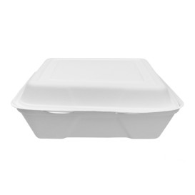 Sugarcane Hinged Container "Menu Box" White 22,5x22,5x7,5cm(200 Units)