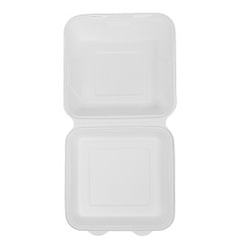 Sugarcane Hinged Container "Menu Box" White 22,5x22,5x7,5cm(200 Units)