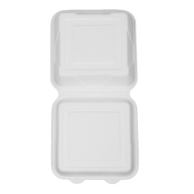 Sugarcane Hinged Container "Menu Box" White 22,5x22,5x7,5cm (50 Units) 