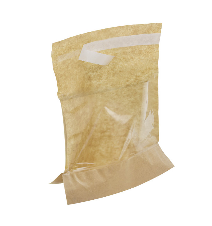 Paper Food Bag Kraft and window Autoseal 14x16cm (100 Units)