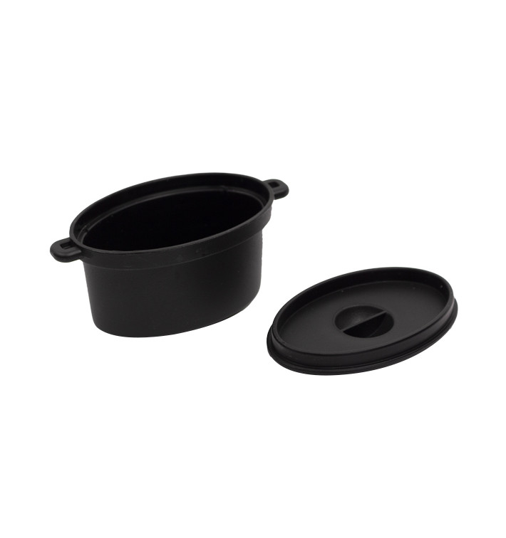 Serving Pot with Lid PP Black 7,5x6,5cm 60ml (10 Units) Serving Pot with Lid PP Black 7,5x6,5cm 60ml (10 Units)