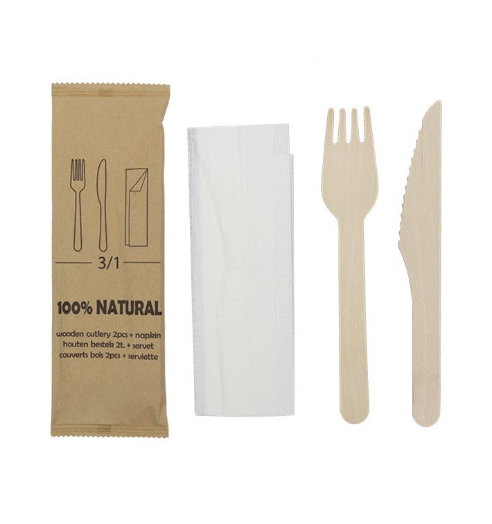 Cutlery Set Wood Fork, Knife, Napkin (25 Units) Cutlery Set Wood Fork, Knife, Napkin (25 Units)