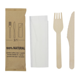 Cutlery Set Wood Fork, Knife, Napkin (600 Units)