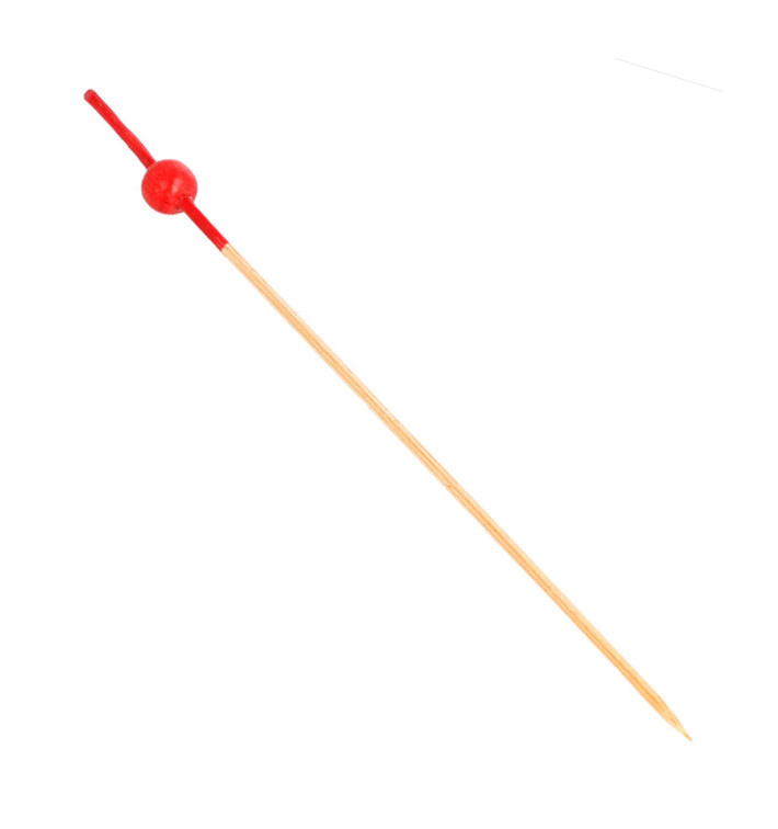 Bamboo Food Pick Red Ball Head Design 12cm (100 Units) Bamboo Food Pick Red Ball Head Design 12cm (100 Units)