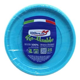 Reusable Plate Flat Economic PS Light Blue Ø22cm (25 Units) 