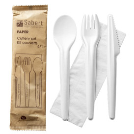 Kraft Cardboard Cutlery Kit Fork, Knife, Spoon and Napkin (300 Units)