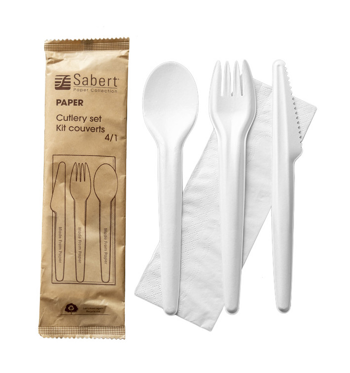 Kraft Cardboard Cutlery Kit Fork, Knife, Spoon and Napkin (300 Units) Kraft Cardboard Cutlery Kit Fork, Knife, Spoon and Napkin (300 Units)