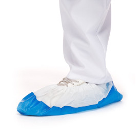 Disposable Plastic Shoe Covers with Reinforce Sole TST PP CPE White/Blue (100 Units)