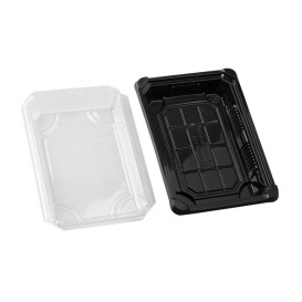 Sushi Tray and Lid PLA Black 13,0x18 cm (600 Units)