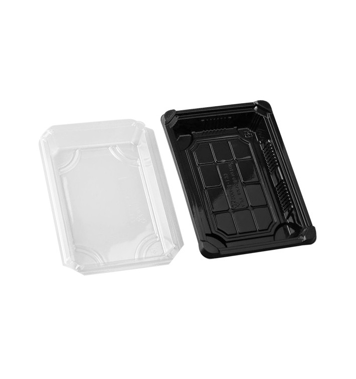 Sushi Tray and Lid PLA Black 13,0x18 cm (600 Units) Sushi Tray and Lid PLA Black 13,0x18 cm (600 Units)