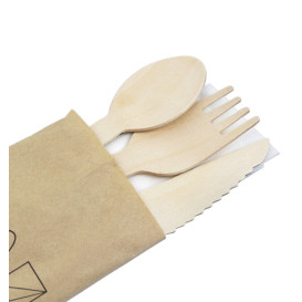Wooden Fork, Knife, Spoon and Napkin Set 20,5cm (600 Units)