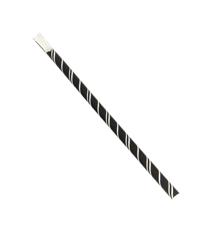 Paper Spoon Straw Straight Black with White Stripes Ø0,8cm 20cm (100 Units) Paper Spoon Straw Straight Black with White Stripes Ø0,8cm 20cm (100 Units)