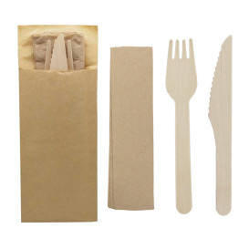 Wooden Cutlery Kit Fork, Knife and Napkin (1.200 Units)