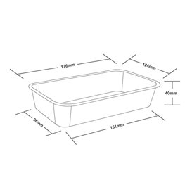 Rectangular Container in PP Black with Lid 500ml 17,3x11,9cm (50 Units)