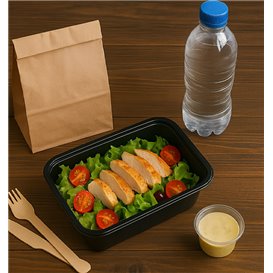 Rectangular Container in PP Black with Lid 500ml 17,3x11,9cm (500 Units)