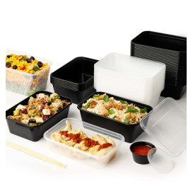 Rectangular Container in PP Black with Lid 1.000ml 17,3x11,9cm (500 Units)