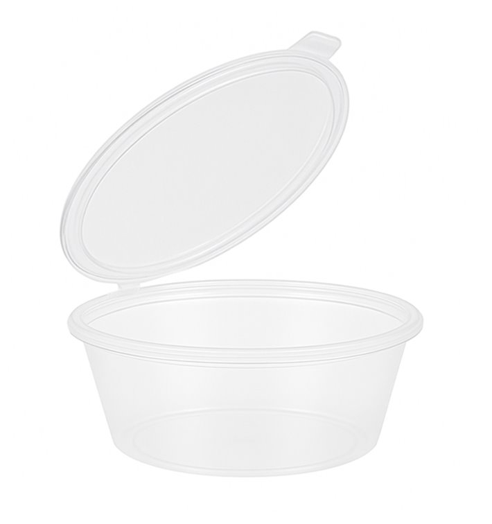 Hinge Sauce Cup in PP with Lid 6Oz/180ml (100 Units) Hinge Sauce Cup in PP with Lid 6Oz/180ml (100 Units)