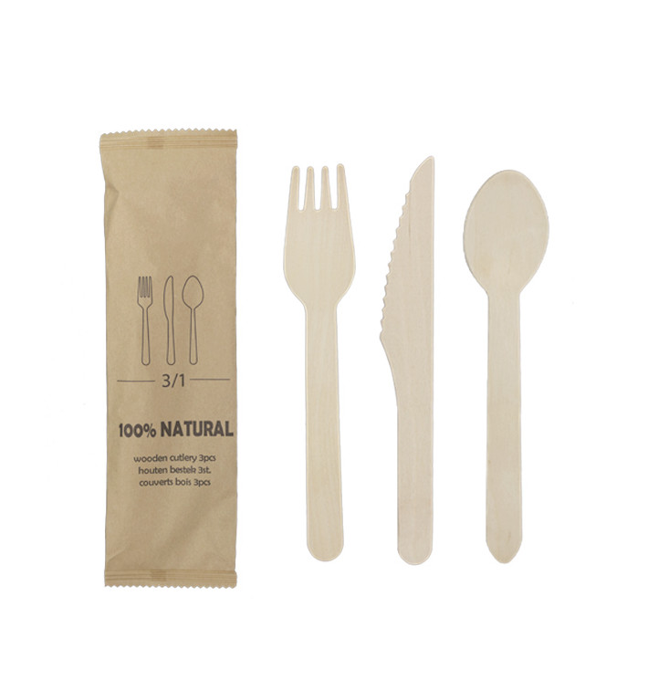 Wooden Cutlery Kit Fork, Knife Spoon (25 Units) Wooden Cutlery Kit Fork, Knife Spoon (25 Units)