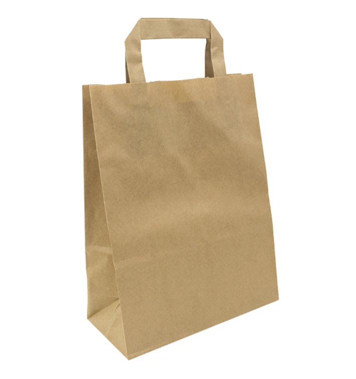 Flat Handle Kraft Paper Bags 80g/m² 22+10x28cm (250 Units) Flat Handle Kraft Paper Bags 80g/m² 22+10x28cm (250 Units)