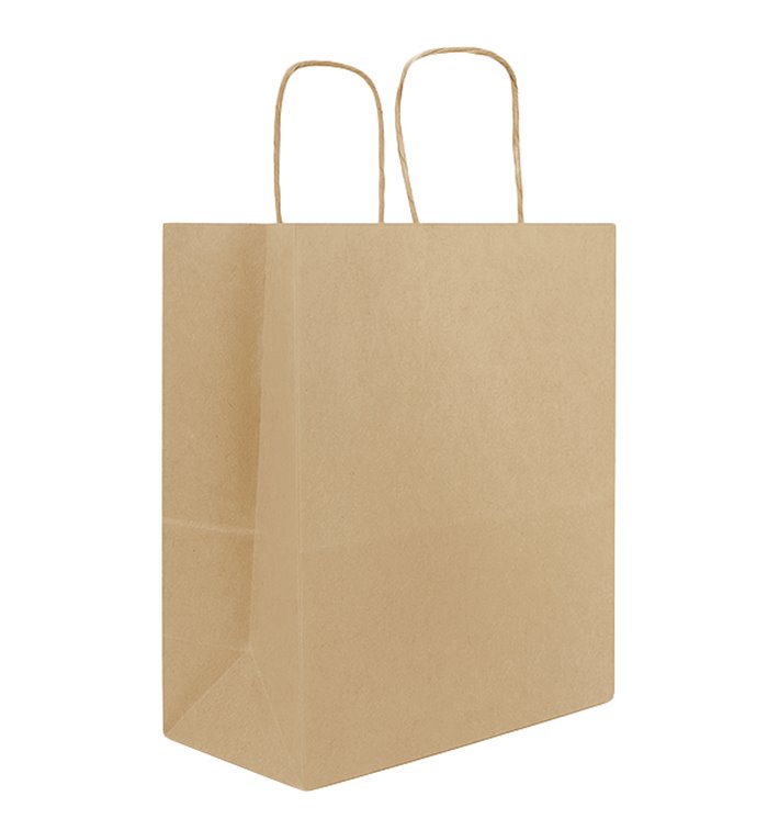 Flat Handle Kraft Paper Bags 80g/m² 22+10x28cm (250 Units)