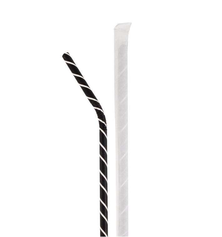 Paper Straw Flexible Pack Black White Stripes Wrapped Ø0,6cm 21cm (100 Units) Paper Straw Flexible Pack Black White Stripes Wrapped Ø0,6cm 21cm (100 Units)