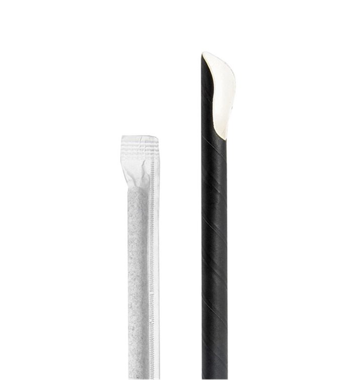 Paper Straw Straight Spoon Black White Stripes Wrapped Ø0,8cm 20cm (100 Units) Paper Straw Straight Spoon Black White Stripes Wrapped Ø0,8cm 20cm (100 Units)