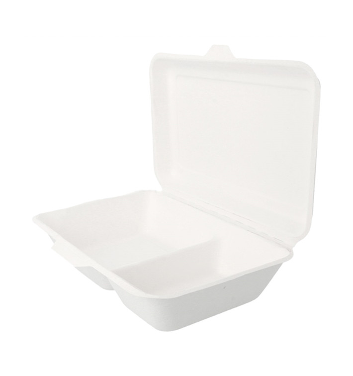Sugarcane Hinged Container "Menu Box" 2 Compartments White 22,5x16,5x6,4cm Sugarcane Hinged Container "Menu Box" 2 Compartments White 22,5x16,5x6,4cm
