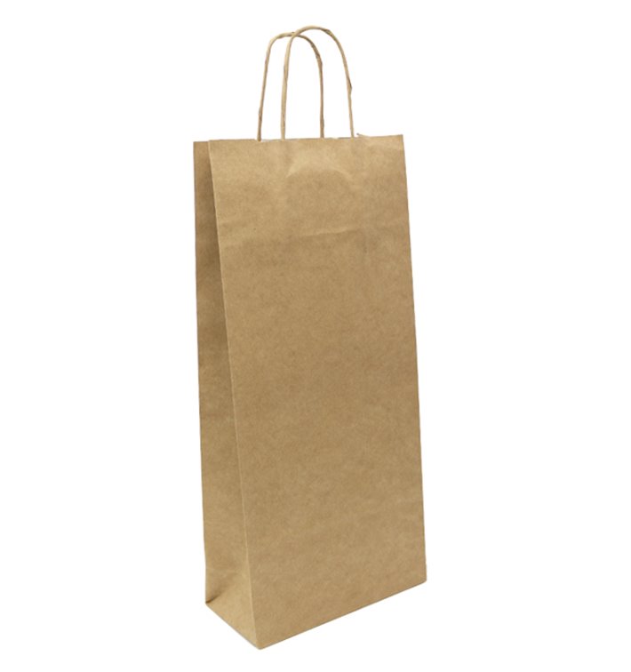 Paper Bottle Bag with Handles Kraft 18+8x39cm (50 Units) Paper Bottle Bag with Handles Kraft 18+8x39cm (50 Units)