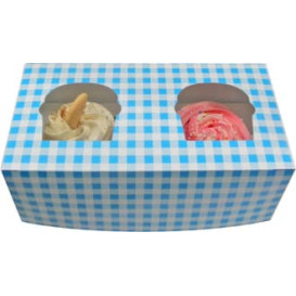 Paper Cupcake Box 2 Slot Blue 19,5x10x7,5cm (20 Units) 