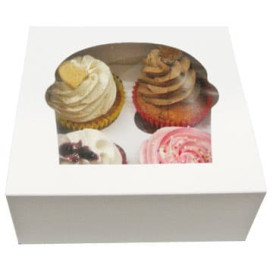 Paper Cupcake Box 4 Slot White 17,3x16,5x7,5cm (20 Units) 