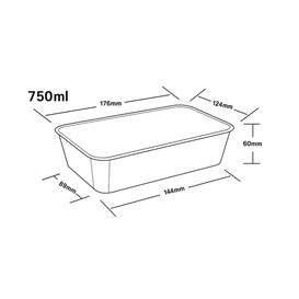Rectangular Container in PP Black with Lid 750ml 17,3x11,9cm (500 Units)
