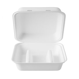 3-Compartment Fiber Taco Clamshell with Lid White 41x48x40cm (50 Units)