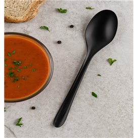 Reusable Soup Spoon in PP Black 15cm (25 Units)