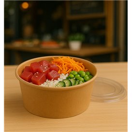 Paper Kraft-Kraft Soup Bowl with PET Lid 750ml Ø15cm (250 Units)