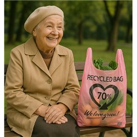 Reusable Plastic T-Shirt Bag Pink 42x53cm 50µm (1 Kg) 