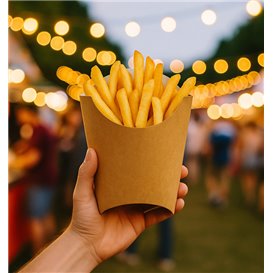 Paper French Fries Scoop Container Kraft Large size 8,2x3,3x14,9cm (25 Units) 