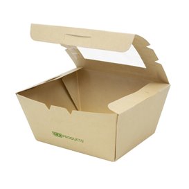 Bamboo Paper Food Box Kraft with Window 11,5x9x6,5cm 700ml (200 Units)