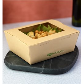 Bamboo Paper Food Box Kraft with Window 11,5x9x6,5cm 700ml (50 Units)