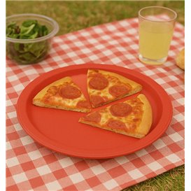 Plastic PS Reusable Plate Flat Red Ø220mm (25 Units)