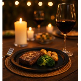 PS Reusable Plastic Plate Flat Black Ø220mm (25 Units)