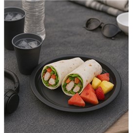 PS Reusable Plastic Plate Flat Black Ø220mm (25 Units)