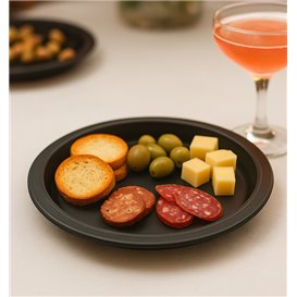 PS Reusable Plastic Plate Flat Black Ø220mm (25 Units)